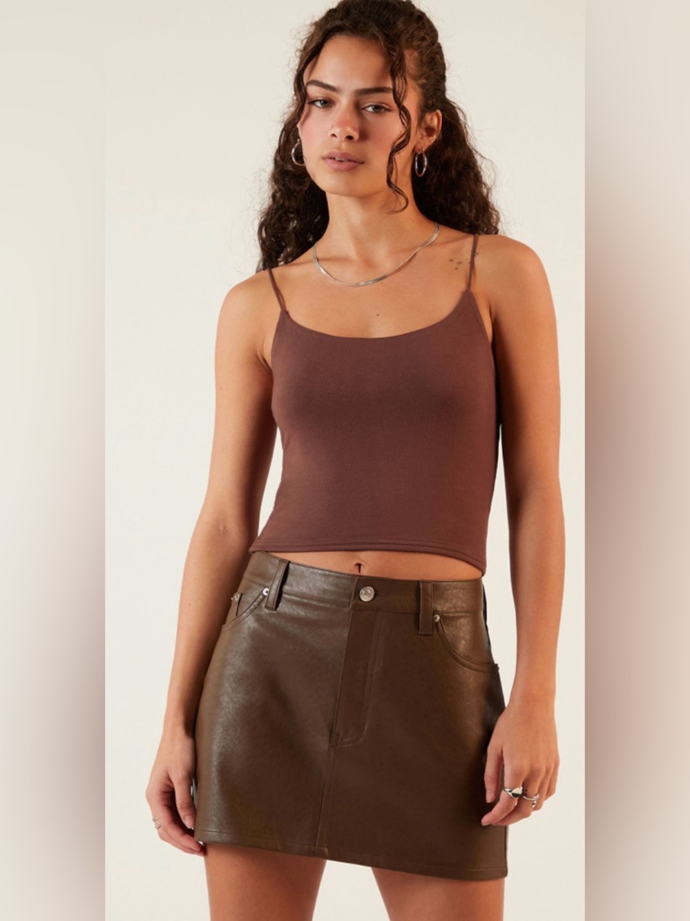 NWT Pacsun Faux Leather Mini Skirt Brown Western Dark Academia Club